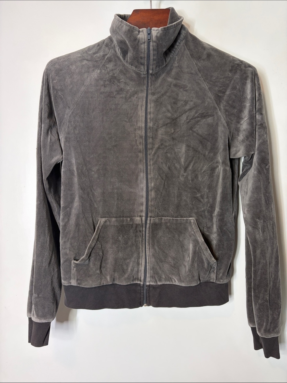 American Apparel Men's Charcoal Gray Velour Full-Zip Jacket size M
